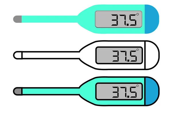 Basit Vektör Kümesi Eski Model Dijital Termometre Beyaz Üzerine Izole — Stok Vektör