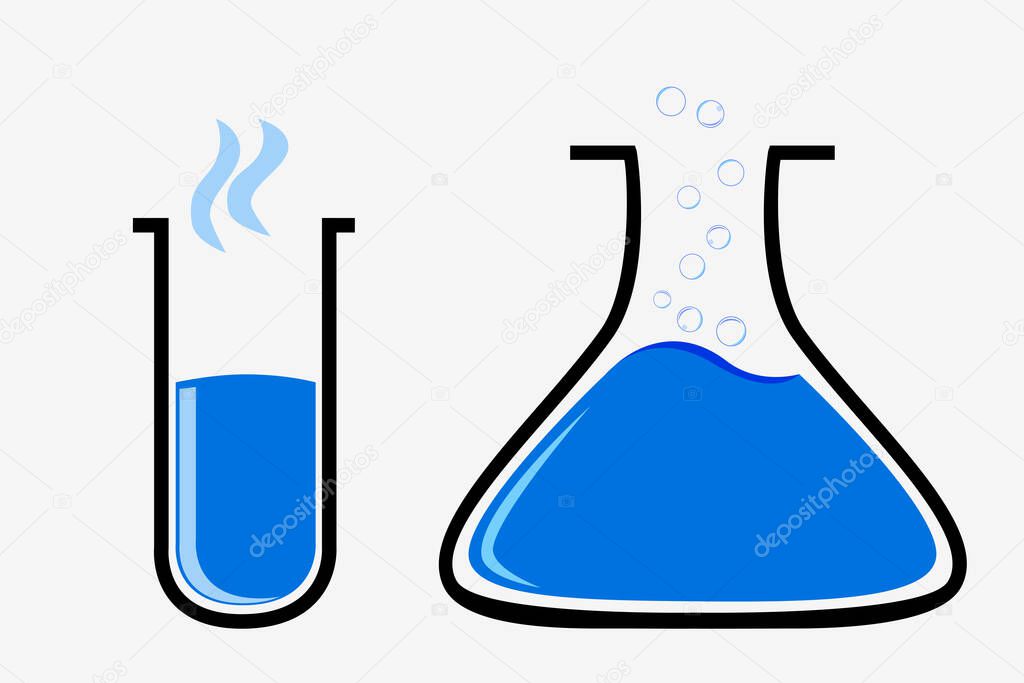 Simple Vector Set 2 Chemical Test Tube, Black and Blue isolated on White
