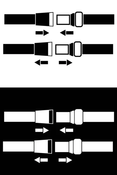 Simple Vector Set Black White Safety Belt Lock Opened Isolated — Stock Vector
