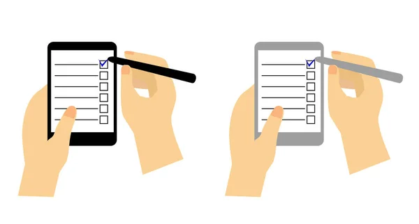 Simple Vector Set Hand Hacer Una Lista Verificación Con Lápiz — Archivo Imágenes Vectoriales