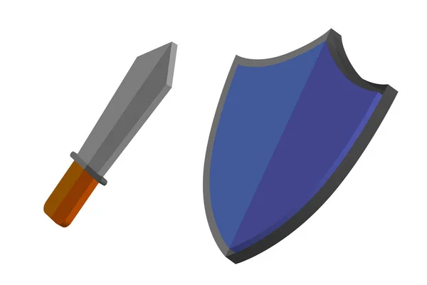 Espada Escudo Simples Cor Plana Vetor Ilustração Para Proteção — Vetor de Stock