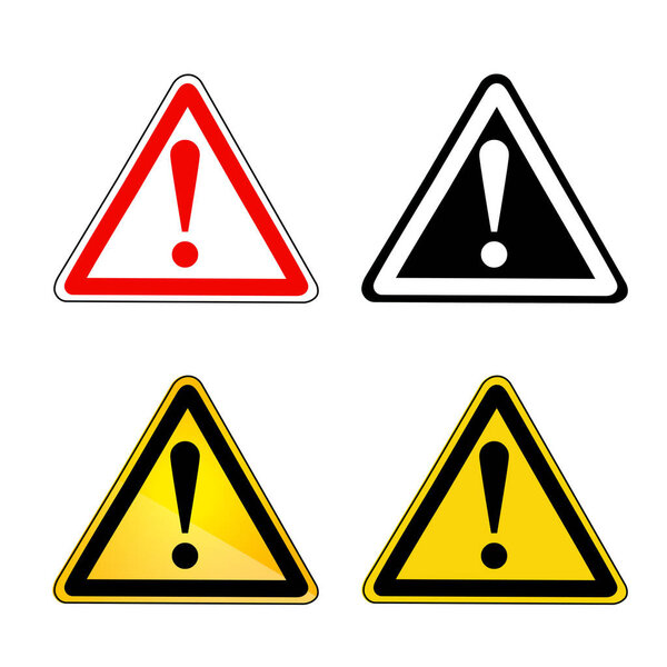 Simple Vector Set 4 Sign Alert or Caution Sign, Isolated on White