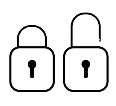 Basit Vektör İşareti Asma Kilit, kilitlendi ve açıldı, beyaz üzerine izole edildi