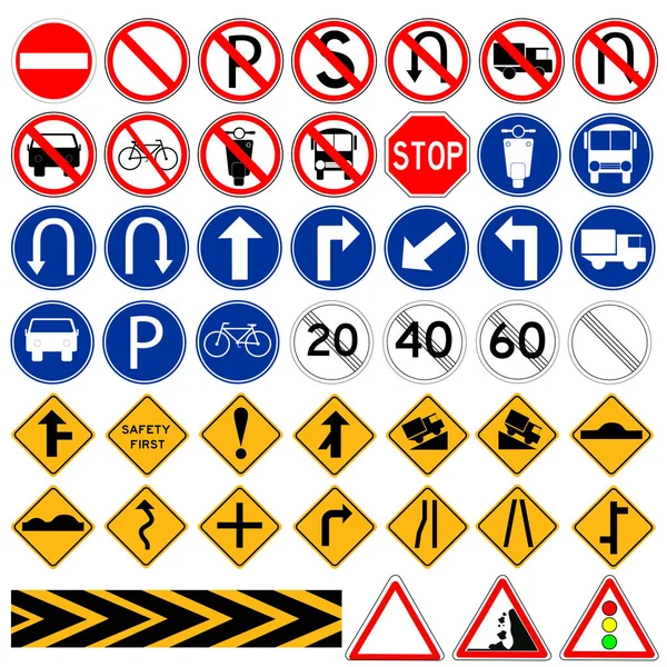 Simple Vector Set Traffic Sign Isolated White — Stock Vector