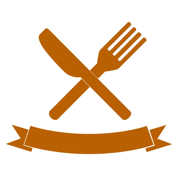 Restoranınız Için Basit Kahverengi Bıçak Çatalı Kurdele Kimliği — Stok Vektör