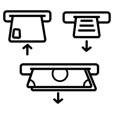 Basit Vektör Taslağı ATM 'de 3 sembolü ayarla, beyaz üzerine izole edilmiş
