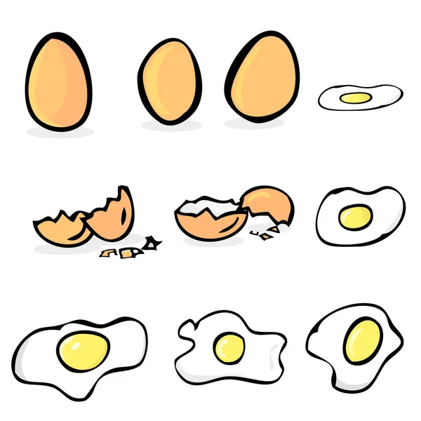 Croquis Vectoriel Dessiné Main Ensemble Œufs Poulet Crus Ensoleillés — Image vectorielle