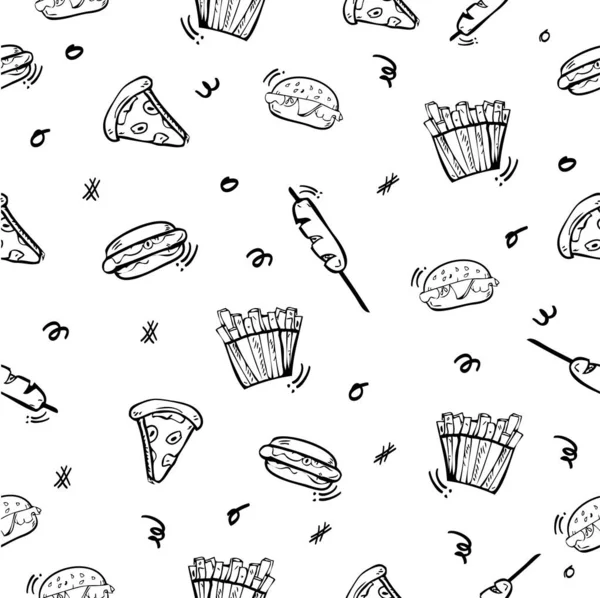 Simple Vector Seamless Hand Draw Sketch Fondo Vector Junk Food — Vector de stock