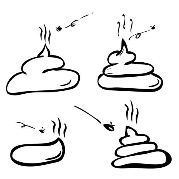 Simple Vector Hand Draw Sketch Set Poop Fly — Stock Vector