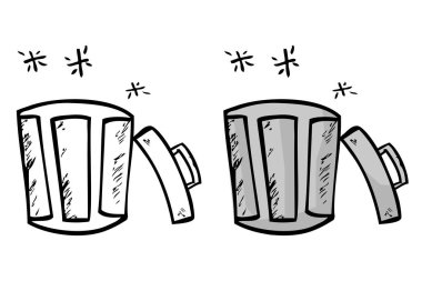 Basit Vektör Set 2 El Parlak Temiz ve düzenli çöp kutusu çizimi