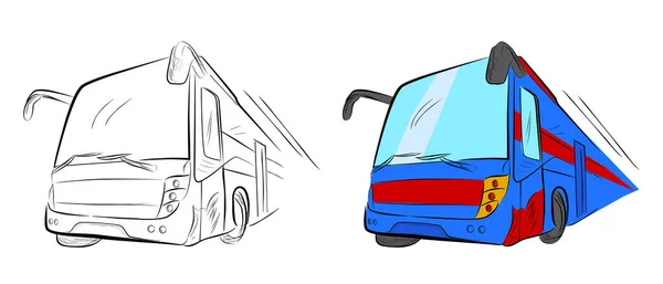 Skiss Vector Set Moderna Big Bus Med Röd Och Blå — Stock vektor