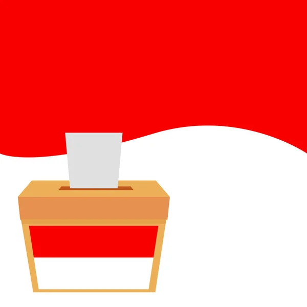 赤と白の背景を持つテキストインドネシア大統領選挙と投票箱を持つシンプルなベクトル — ストックベクタ