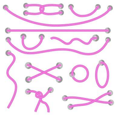 Basit Vektör Ayarları Farklı Biçim Pembe İpi delikten çıkar, beyaz üzerine izole edilmiş