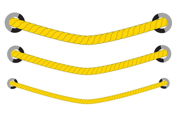 Eenvoudige Vectorset Verschillende Grootte Geel Hangend Touw Uit Het Gat — Stockvector