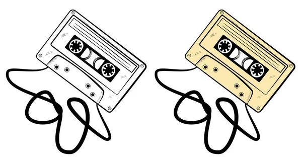 Boceto Vectorial Simple Cassette Audio Clásico Cinta Arrugada — Vector de stock