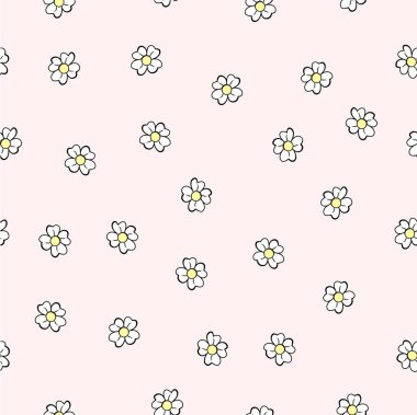 Pembe Arkaplanda Basit Vektör Kusursuz Beyaz ve Sarı Çiçek