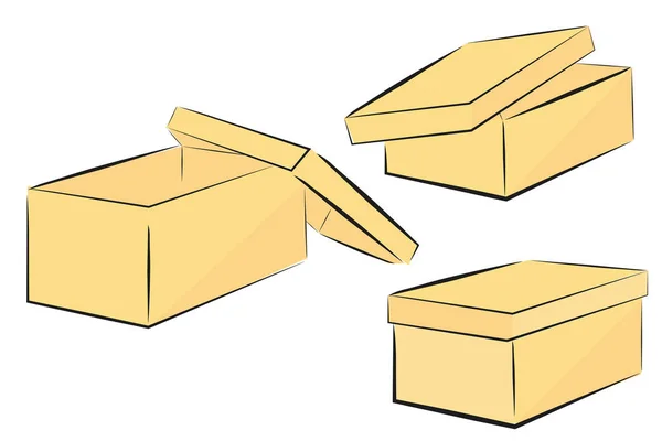 Croquis Vectoriel Perspective Brown Shoe Box Isolé Sur Blanc — Image vectorielle