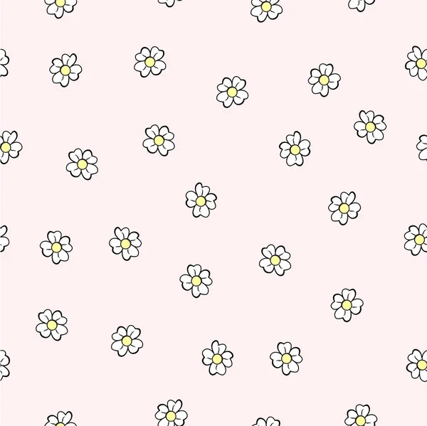 Einfache Vektor Nahtlose Weiße Und Gelbe Blume Auf Rosa Hintergrund — Stockvektor