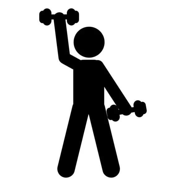 Eenvoudige Vector Stick Man Workout Met Behulp Van Dumbbell Geïsoleerd — Stockvector