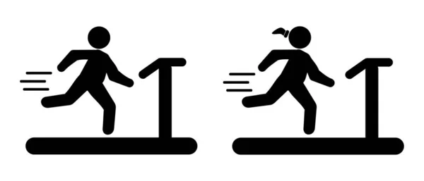 Simple Vector Fat Ожирение Stickman Stick Man Woman Run Treadmill — стоковый вектор