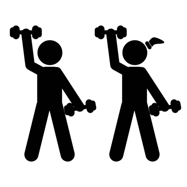 Simply Vector Set Stik Man Woman Workout Using Dumbbell Isolated — стоковый вектор