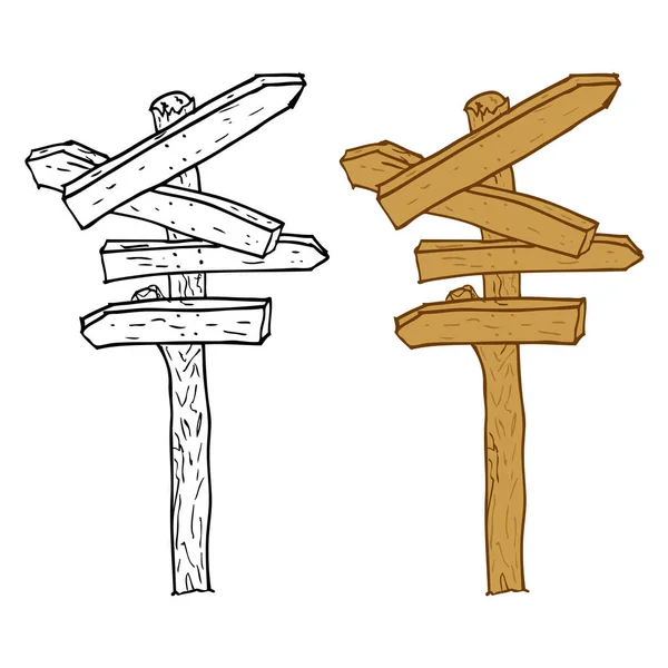 Simple Set Vector Hand Draw Sketch Wooden Direction — ストックベクタ