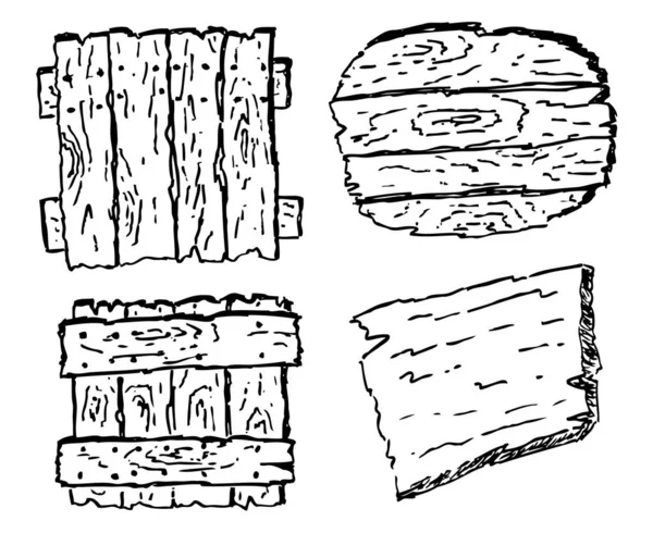 Простой Набор Векторный Эскиз Деревянная Доска — стоковый вектор