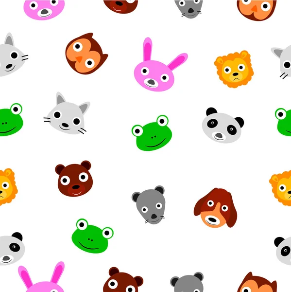 Simple Vector Seamless Background Cute Animals Face - Stok Vektor