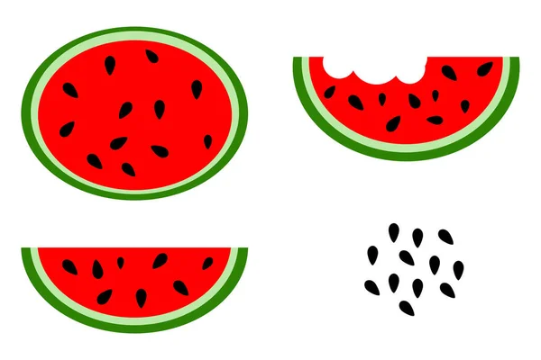 Simple Vector Set Watermelon Water Melon Seed — Stock Vector