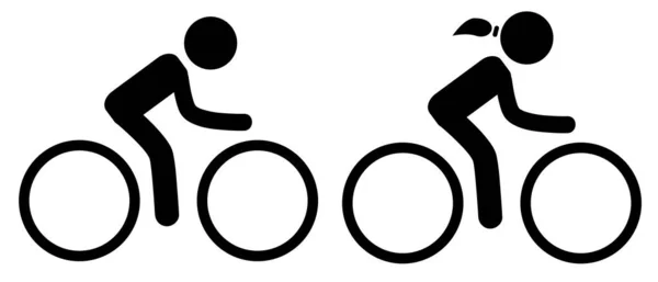 Vetor Simples Conjunto Stickman Homem Bicicleta Mulher —  Vetores de Stock