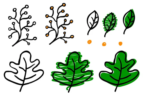 Vecteur Simple Jeu Doodle Dessin Main Croquis Vert Brun Fleur — Image vectorielle