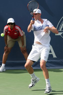 Andy Murray Büyük Britanya'nın ve Sam Querrey (resim) ABD final maçı 2010 çiftçiler Classic adlı oyun