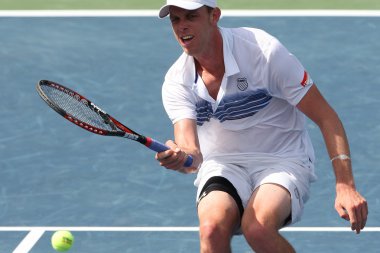 Andy Murray Büyük Britanya'nın ve Sam Querrey (resim) ABD final maçı 2010 çiftçiler Classic adlı oyun