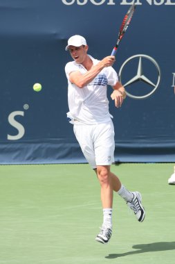 Andy Murray Büyük Britanya'nın ve Sam Querrey (resim) ABD final maçı 2010 çiftçiler Classic adlı oyun