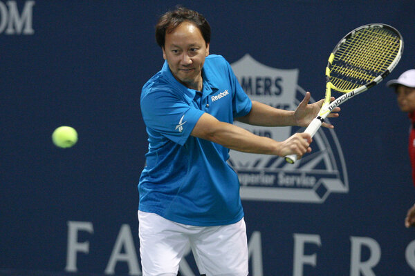John Lovitz and Jim Courier play a charity match against Gavin Rossdale and Michael Chang