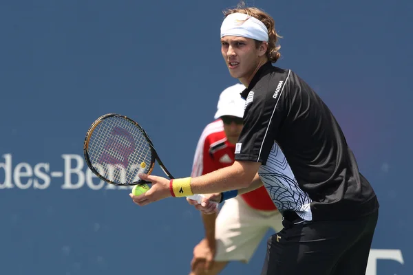 Lukas lacko i ernests gulbis rozegrania meczu — Zdjęcie stockowe