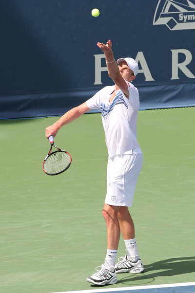Andy Murray of Great Britain (pictured) and Sam Querrey of USA play the final match at the 2010 Farmers Classic