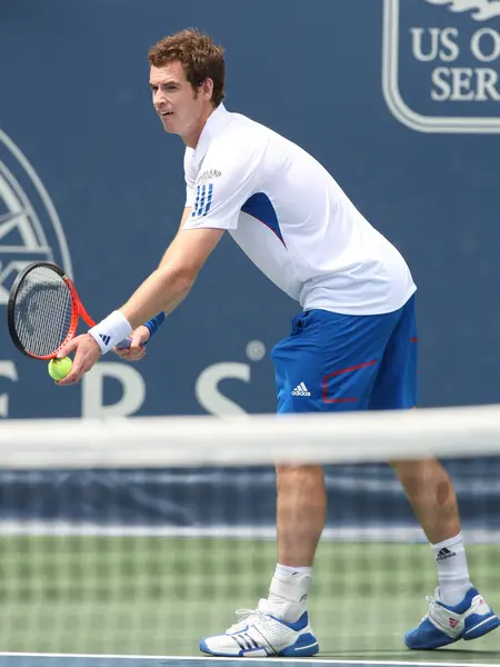 Andy Murray de Gran Bretaña (en la foto) y Sam Querrey de EE.UU. juegan el partido final en el 2010 Farmers Classic —  Fotos de Stock