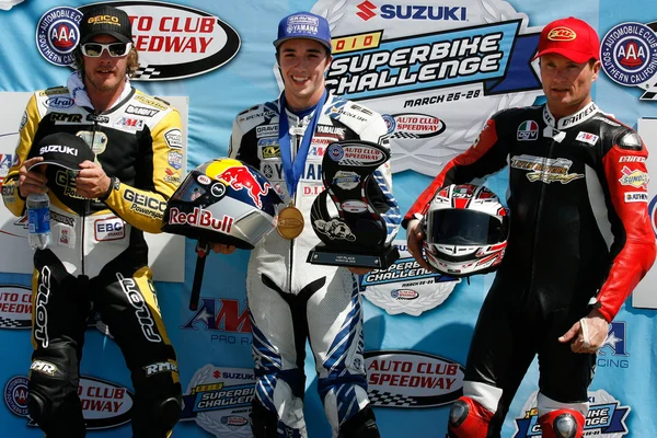 Slick, Josh Herrin e Steve Rapp dopo la gara AMA Daytona SportBike — Foto Stock