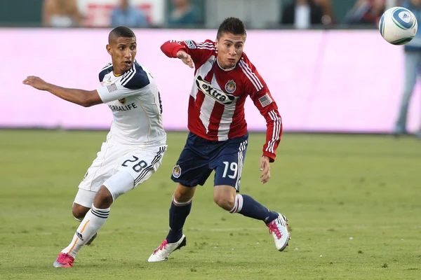 Sean Franklin and Jorge Flores in action during the game — Stock Photo, Image