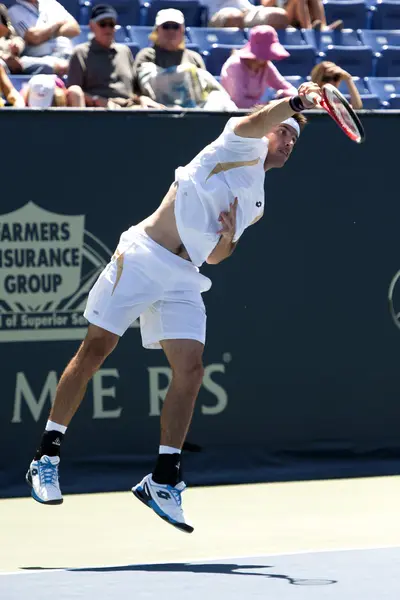 Leonardo Mayer em ação durante o jogo — Fotografia de Stock