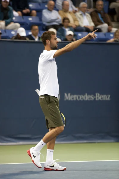 Benoit Paire oyun sırasında yetkililerle konuştu — Stok fotoğraf