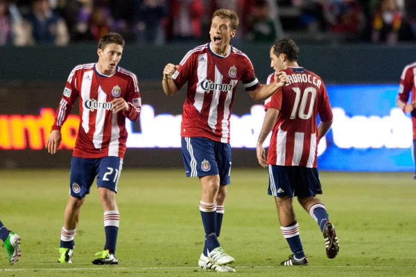 Jimmy Conrad celebrates after a Chivas USA goal during the game — Stock Photo, Image