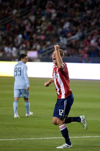 Jimmy Conrad celebra un gol de Chivas USA durante el juego —  Fotos de Stock