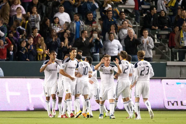 O Los Angeles Galaxy depois de um gol no final da primeira metade do jogo — Fotografia de Stock