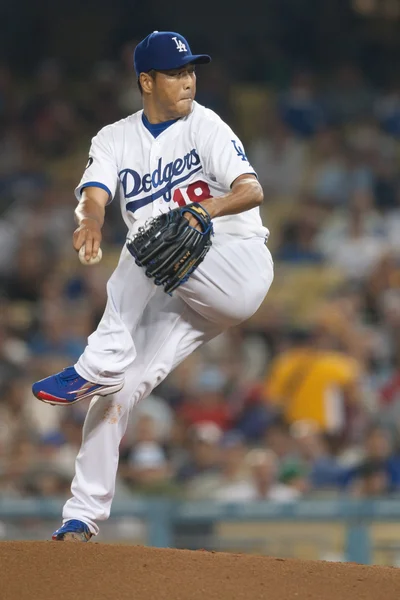 Hiroki Kuroda pitches during the game — Stock Photo, Image