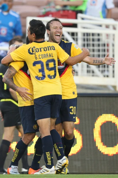 Club Amerika vieren hun tweede doel door club america daniel montenegro tijdens het spel — Stockfoto