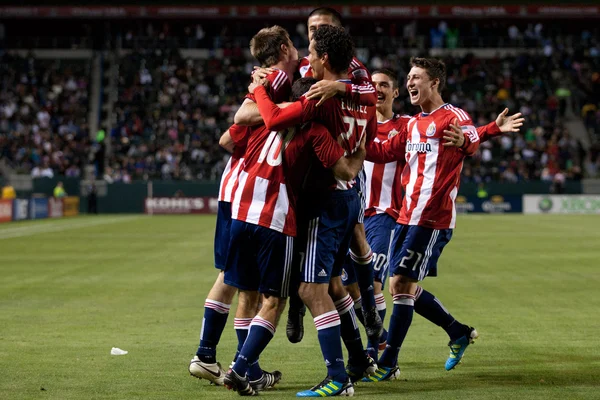 Chivas USA celebrate a goal early in the second half of play during the game — Stock Photo, Image