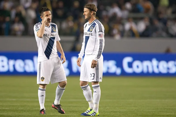 David beckham und robbie keane vor dem spiel der major league — Stockfoto