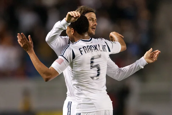 David Beckham and Sean Franklin celebrate a goal during the game — Stock Photo, Image